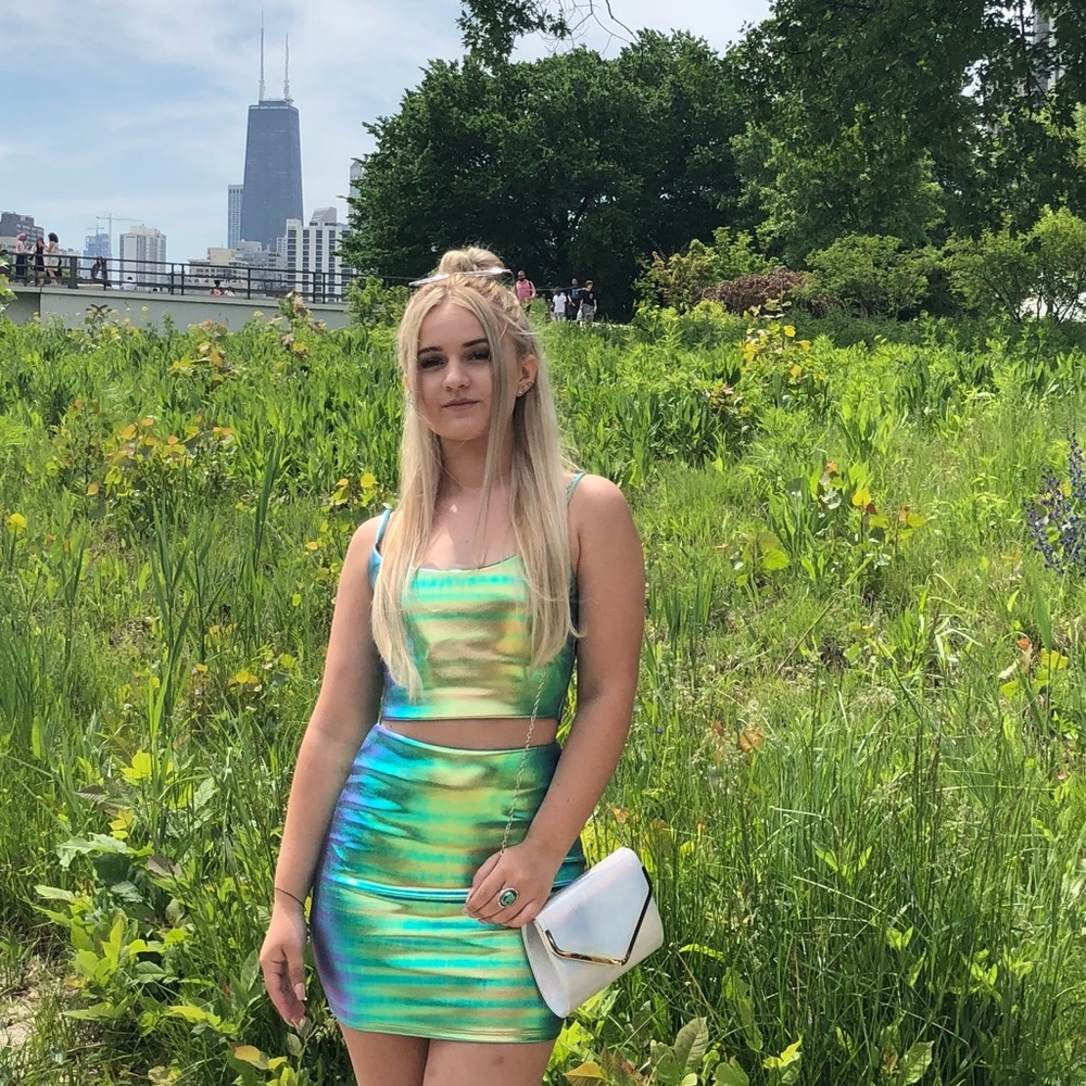 Fashion Nova. Size Small. Holographic green color.